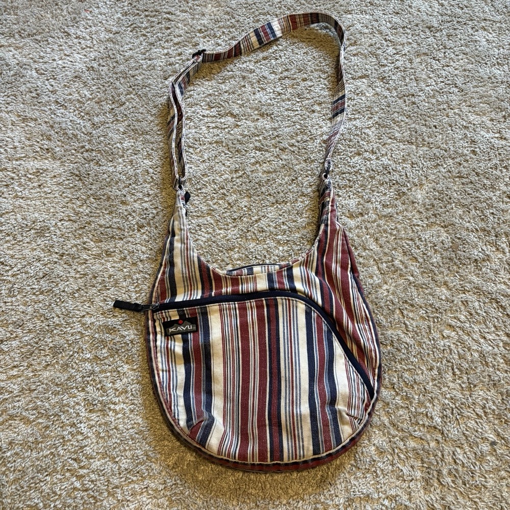 KAVU Sydney Satchel Crossbody Bag Geometric Stripe Canvas